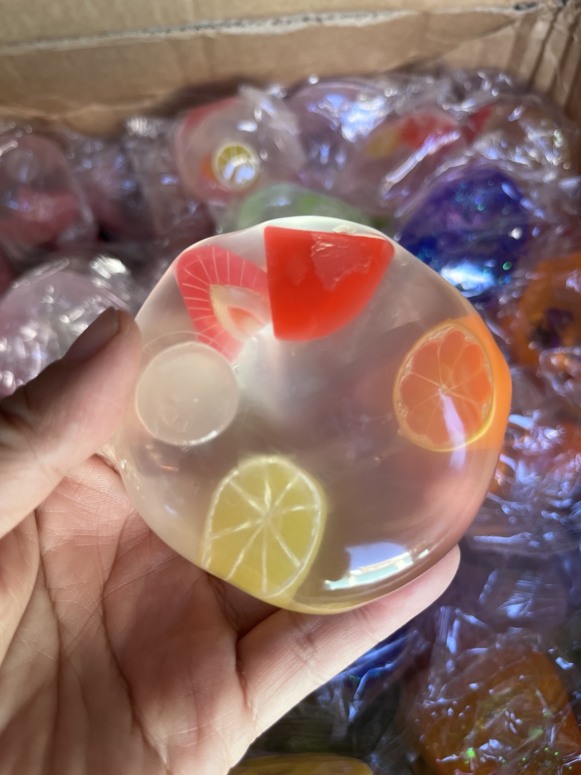 Clear Coconut Oil Squishy with fruit slices