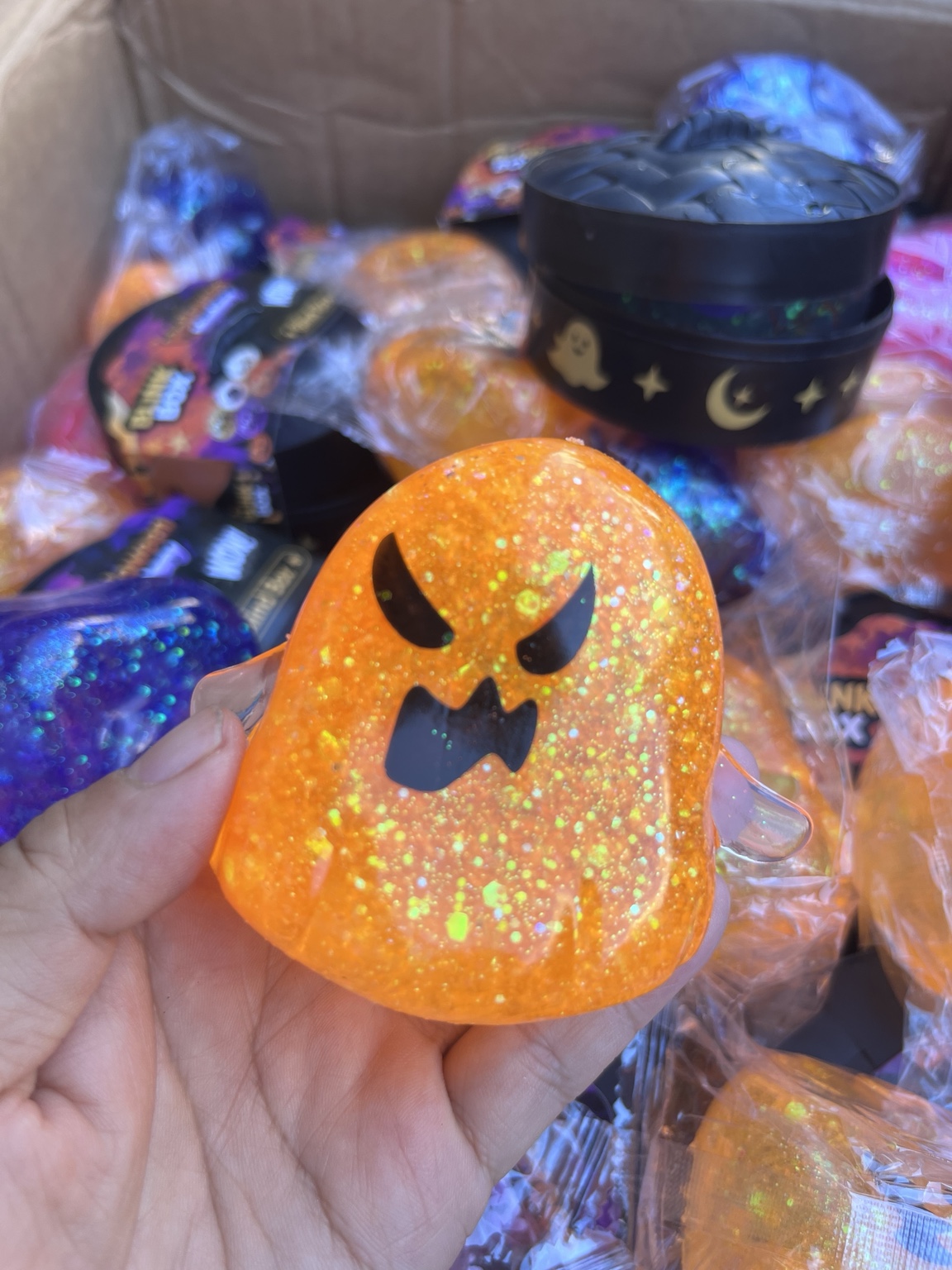 Orange glitter Halloween Ghost Squishy