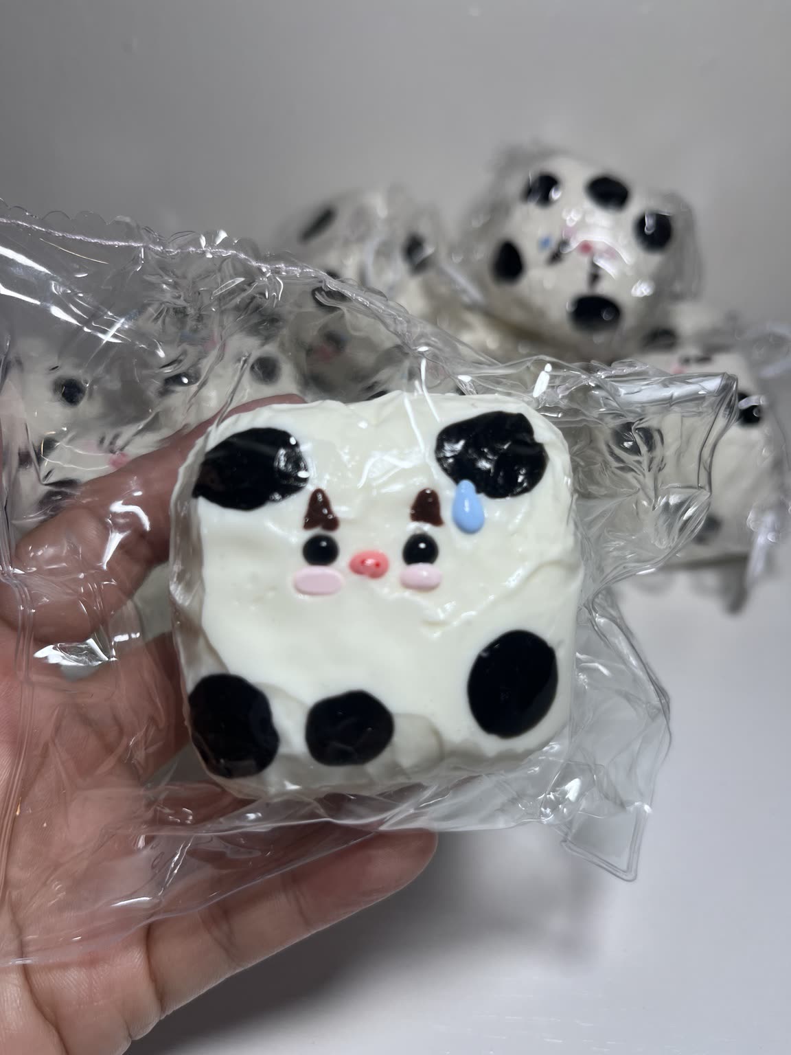 White and black spotted handmade TABA Cow Squishy