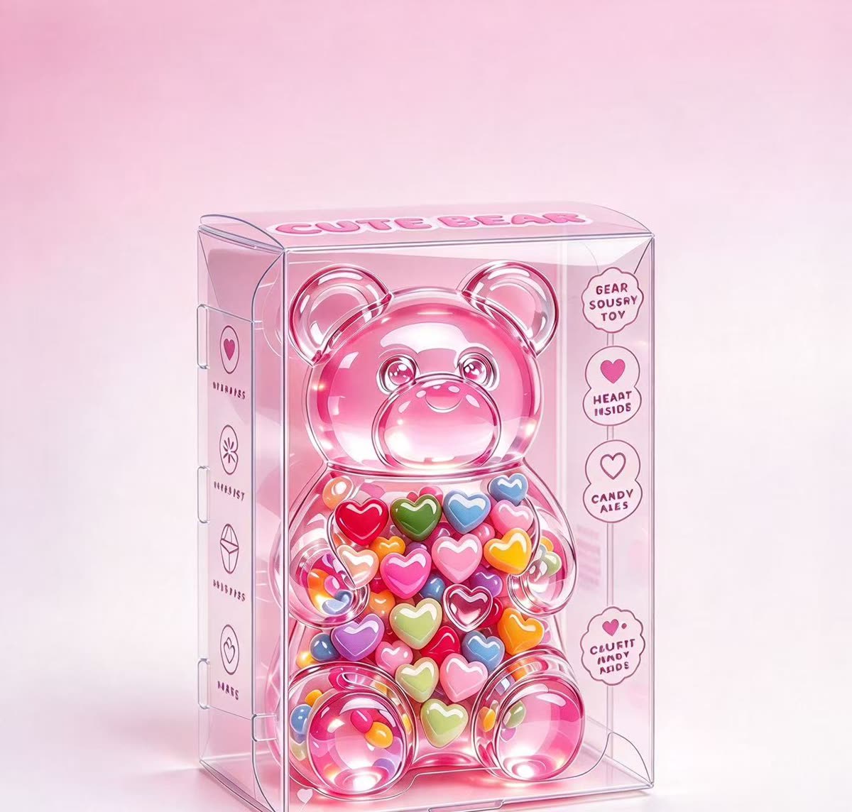 Pink CUTE BEAR Transparent Heart Bear Squishy