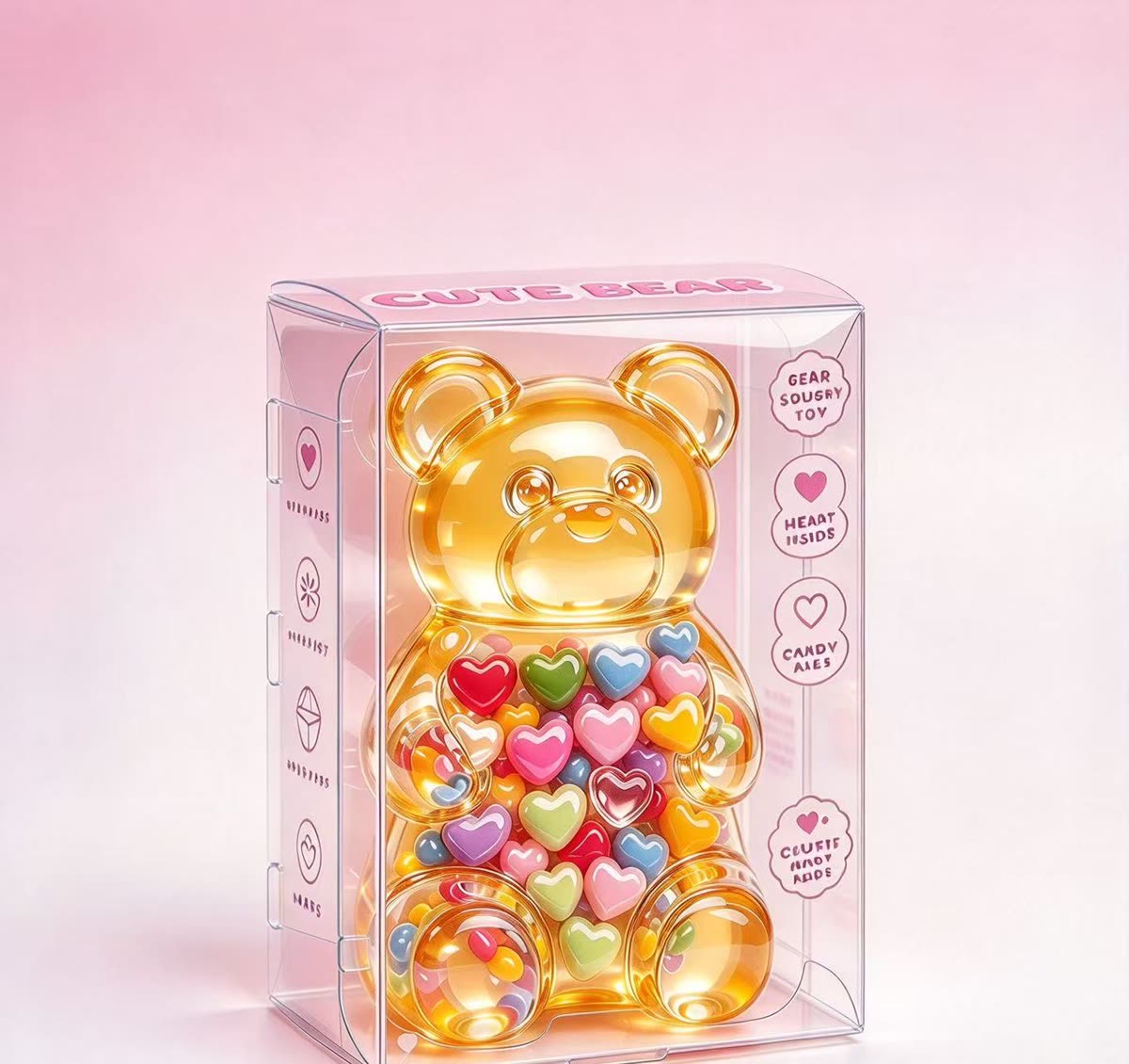 Golden CUTE BEAR Transparent Heart Bear Squishy