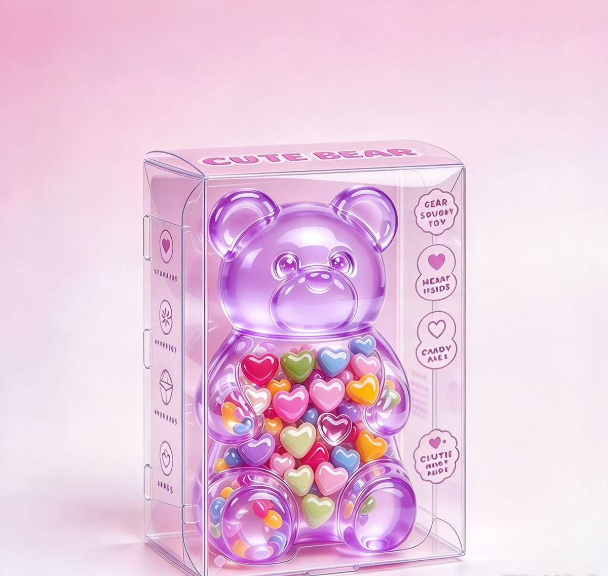Purple CUTE BEAR Transparent Heart Bear Squishy
